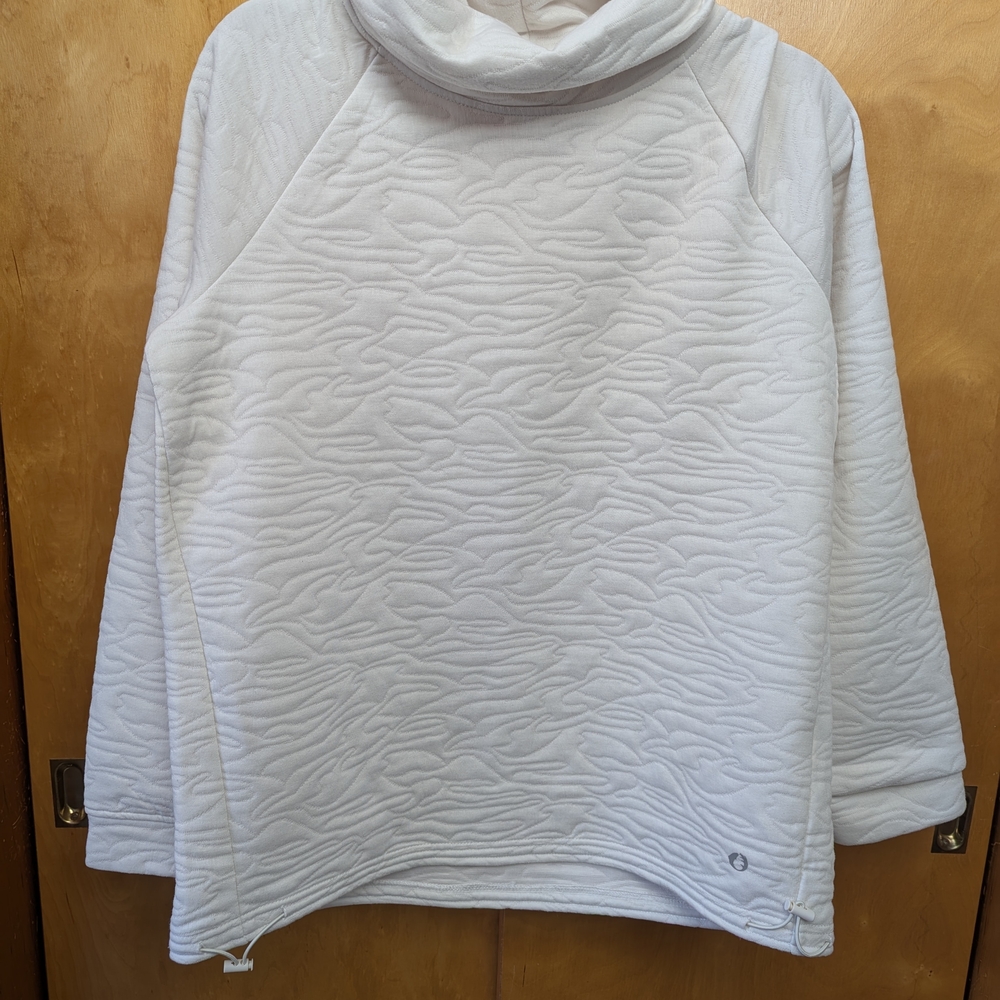 White Quilted Cowl Neck Pullover